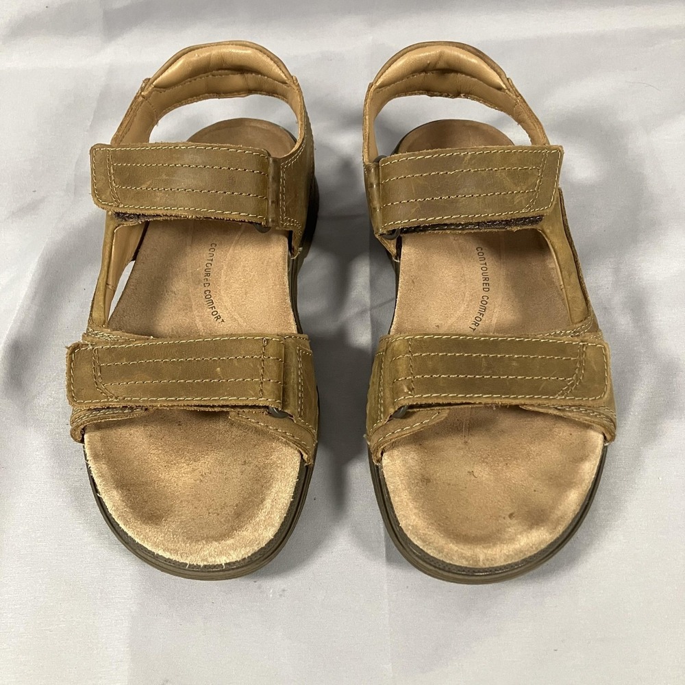 Clarks Sandals Mens Size 8 Brown Leather‎ Hook Loop Straps Comfort Walking